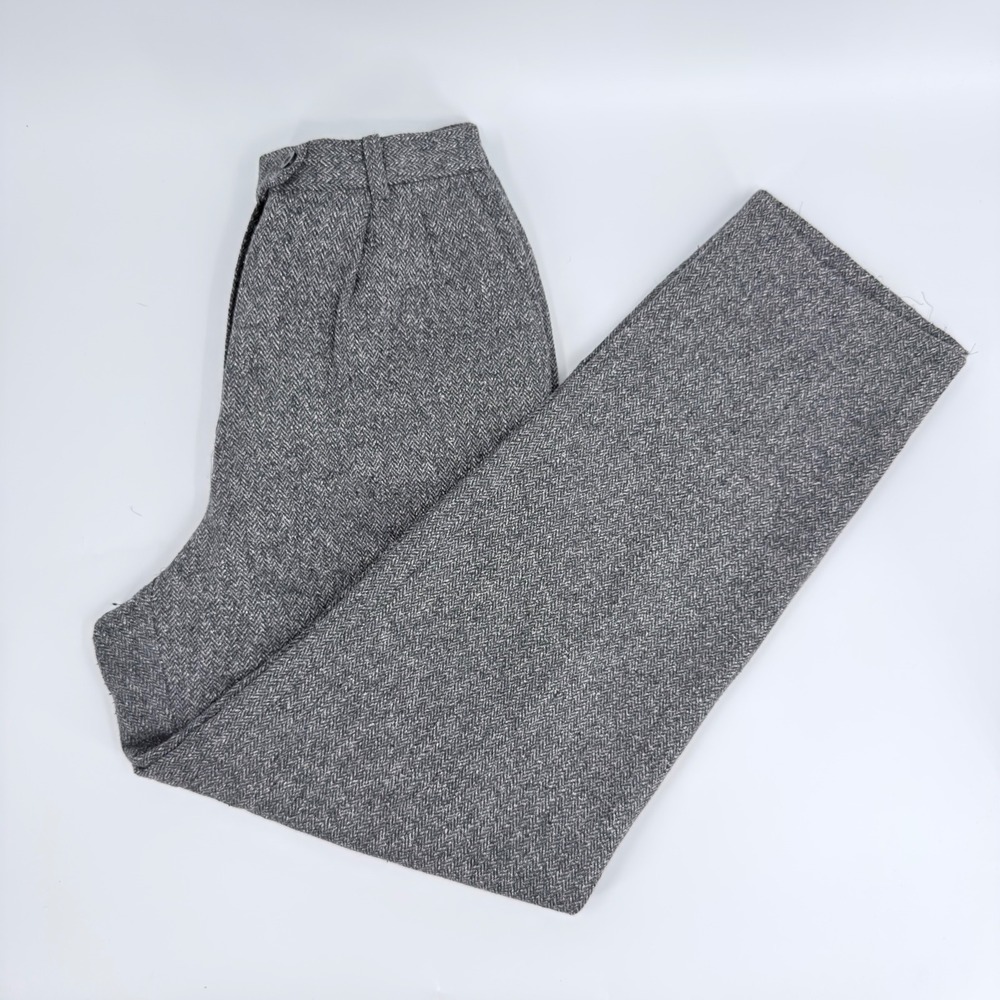 Liz Claiborne Trousers Herringbone Silk Wool 90s Vintage Women Size 12 Gray Pant